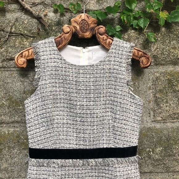 J. Crew Metallic Tweed Fringe Sheath Grey Velvet Banded Waist Knee Length 6 - Picture 3 of 12